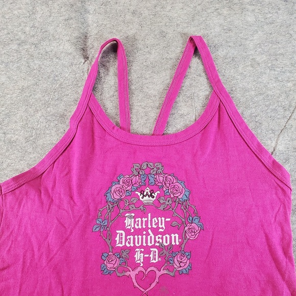 Vintage‎ Harley Davidson Shirt Womens Large Pink 1980s Roses Grunge Camisole - Picture 2 of 11